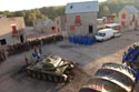 rassemblement des troupes sur la place principale du village de combat